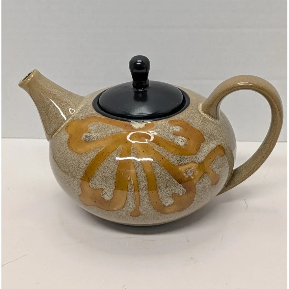 Pier 1 Kioko Teapot with Lid Hand Painted Stoneware Drip Pattern Floral  Vintage